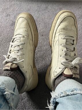 Reebok Cream Leather Low-Top Sneakers